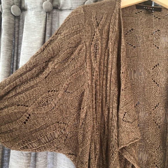 Fever Crochet Open Front Brown Cardigan - Picture 2 of 9